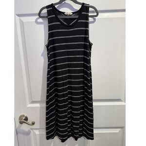 Madewell Black White Stripe V‎ Neck Sleeveless Midi Dress XXS